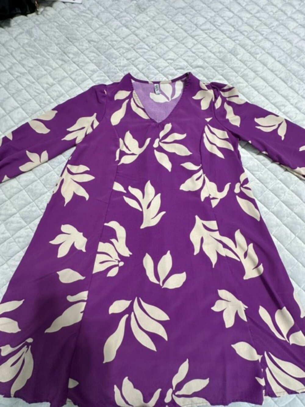 2 Hearts Women's Purple/Cream Swing Dress - Size Small